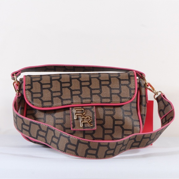 Rampage Handbags - Rampage Convertible shoulder bag brown signature logo pattern with pink trim